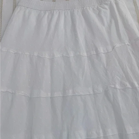 Studio West White Swiss Dot Tiered Midi Skirt Size Small Elastic Waist - Picture 3 of 6